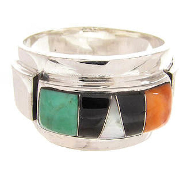Multicolor Inlay Sterling Silver Ring Size 8-1/4 XS57893